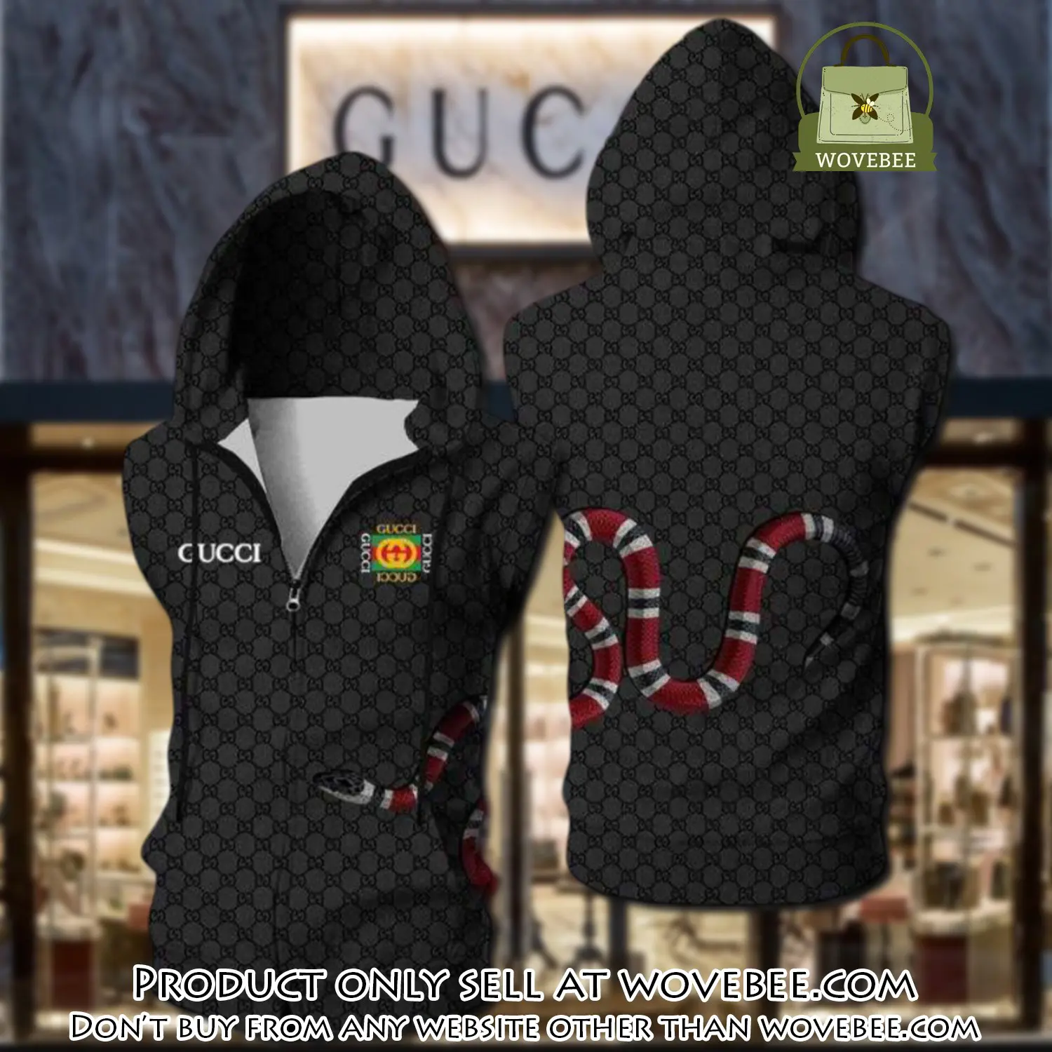 Gucci black snake unisex sleeveless zip up hoodie luxury for men women szh004 wvb0526170